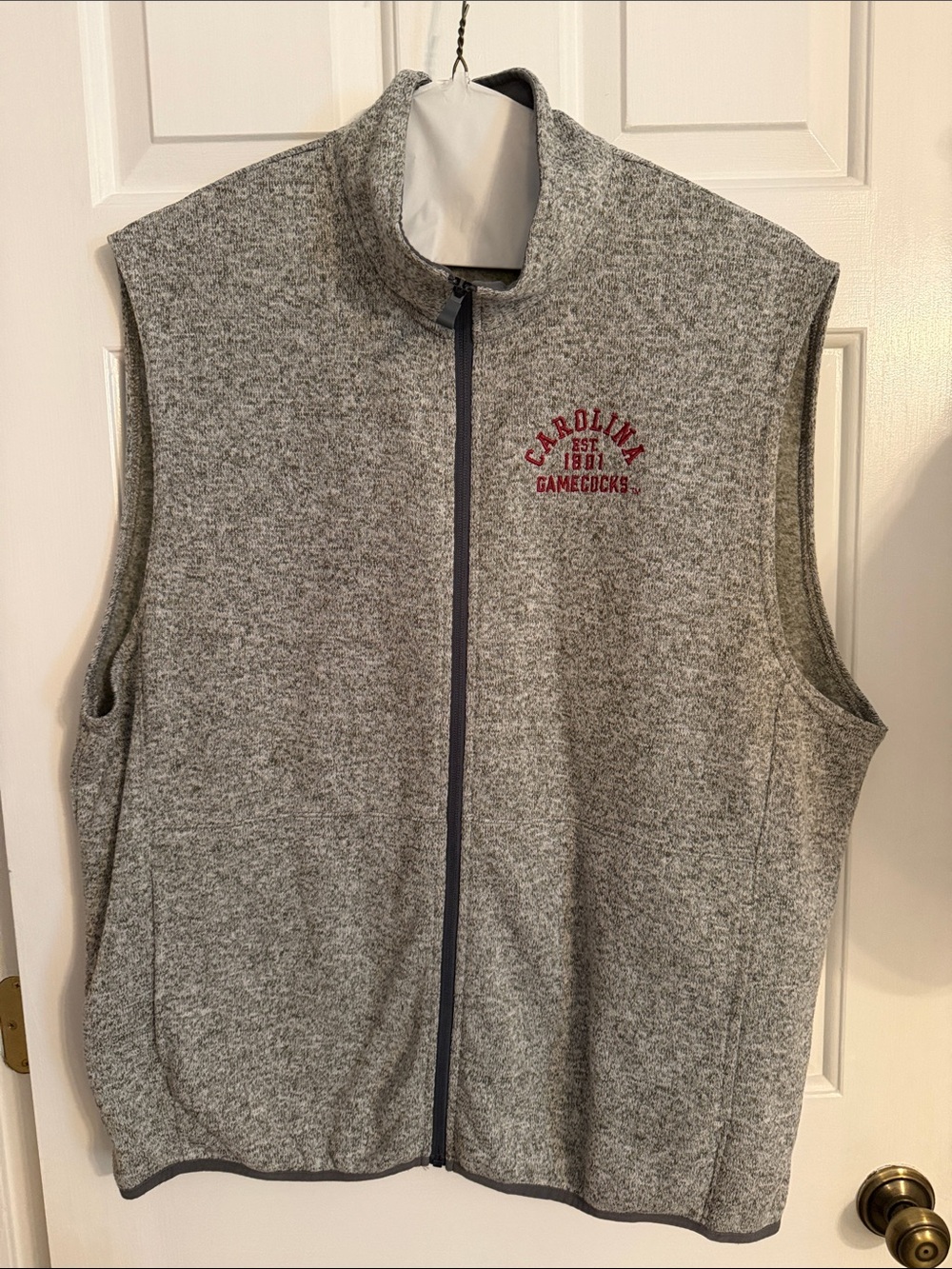League Gray Full-Zip Men's Vest with Red Embroidered Logo